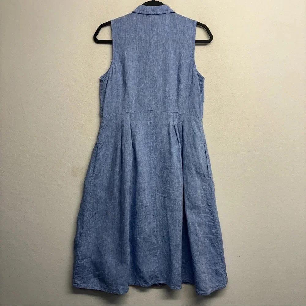 J. JILL Love Linen 100% Linen Button Down Sleeveless Blue Shirtdress S Pockets - Picture 3 of 9